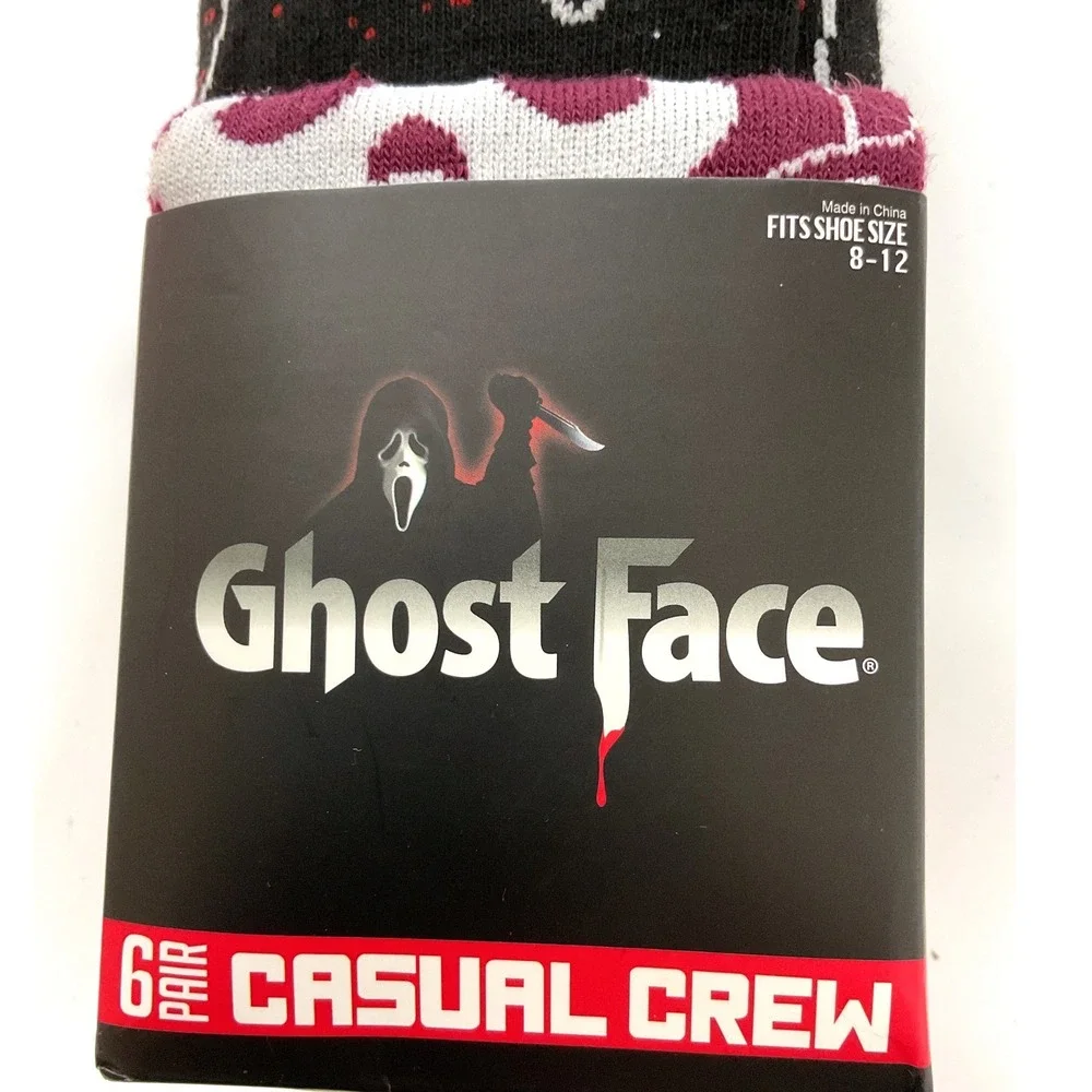 Ghost Face Scream Horror Movie Crew Socks 6 Pair Pack Shoe Size 8-12 New